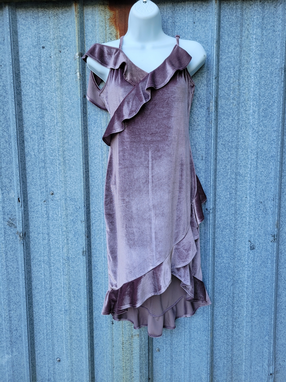 Listicle Dusty Mauve Velvet High-Low Ruffle Dress